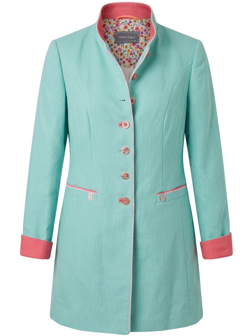 White Label Rofa Fashion Mint Trench Coat with Pink Trim